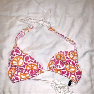 Tommy Hilfiger - Pink+Orange Peace Sign Bikini Top